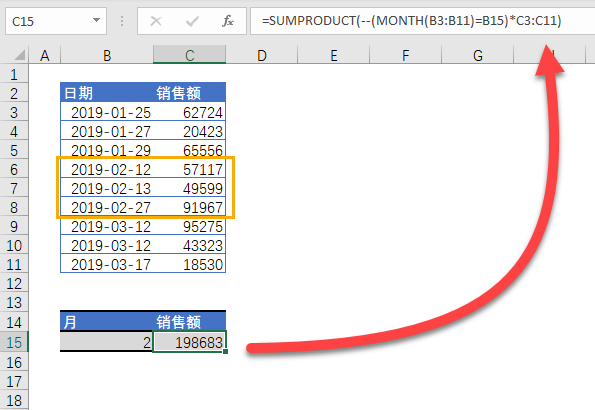 Excel 根据日期按月汇总公式