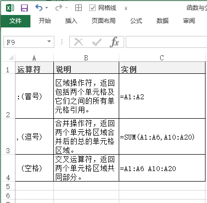 Excel 引用运算符