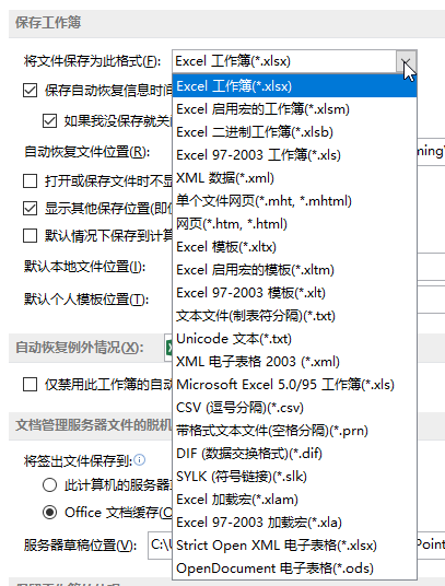 设置 Excel 工作簿保存选项