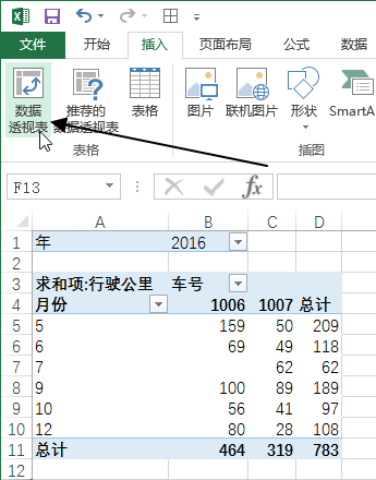 插入 - 表格命令组