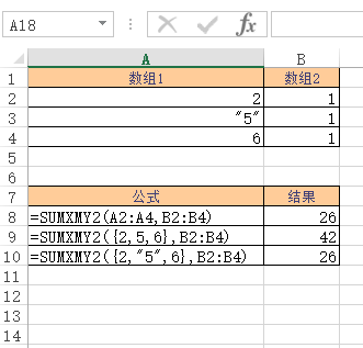 SUMXMY2 函数