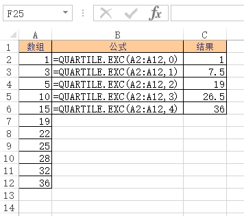 QUARTILE.INC 函数