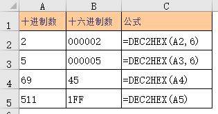 DEC2HEX 函数