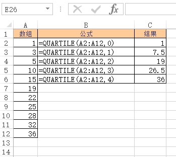 QUARTILE 函数